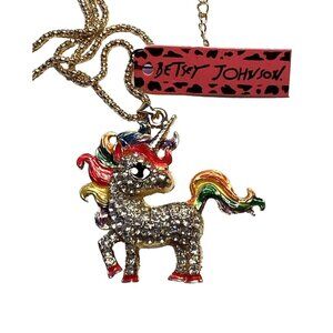 Betsey Johnson Rainbow Kawaii Unicorn  necklace Pop art Fashion Jewelry